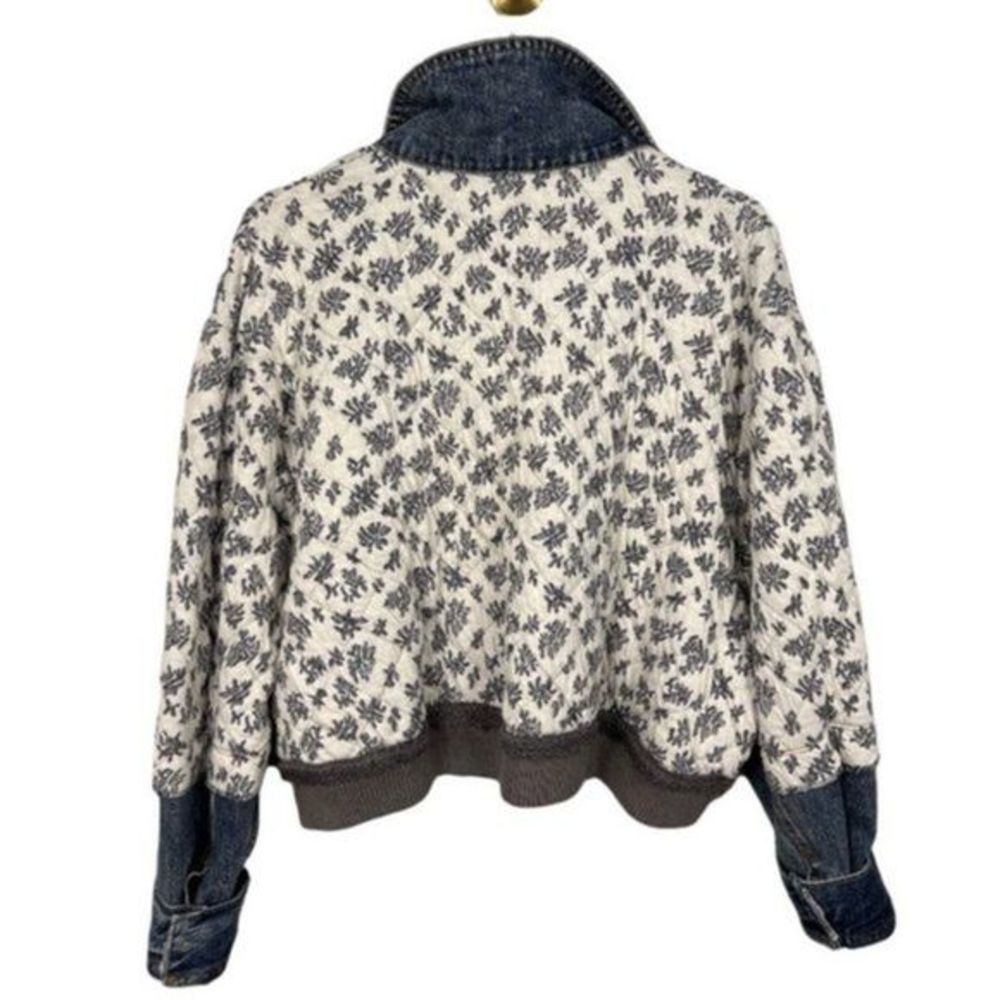 Free People Cropped Denim & Floral Print Jacket in Blue and White - Picture 8 of 16